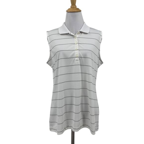 Nike Golf Shirt Womens Large White Black Stripe Sleeveless Tour Performance Polo - Picture 1 of 12